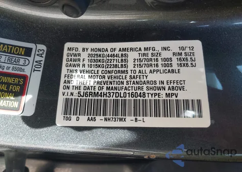 2013 Honda Cr-V Lx z USA, uszkodzony, nr VIN 5J6RM4H37DL016048